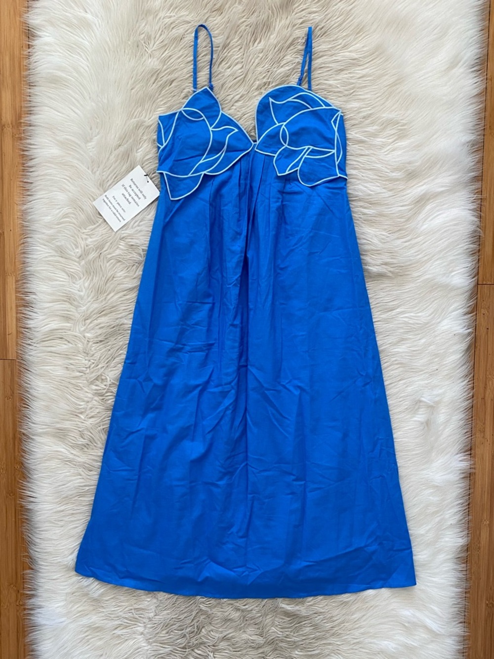 English Factory Linen Blend Flower Applique Iris Maxi Dress Sleeveless Sea Blue - Picture 2 of 14